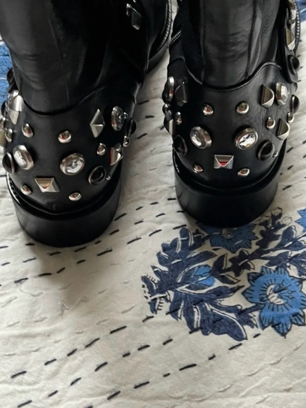 La CANADIENNE Black Studded Leather Buckle Ankle Boots - Picture 2 of 5